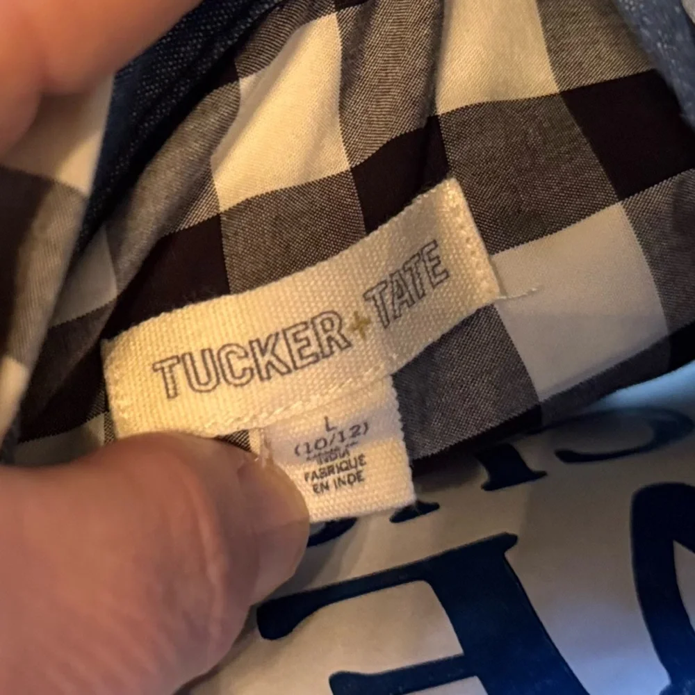 TUCKER + TATE Boys Gingham Plaid Black & White Check Button Down Shirt